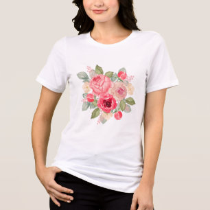 Camiseta Triblenda Hermoso ramo de rosas pintadas de rosa acuarela