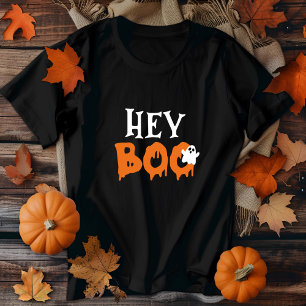Camiseta Triblenda Hey Boo Naranja Black Funny Halloween Fantasma Muj