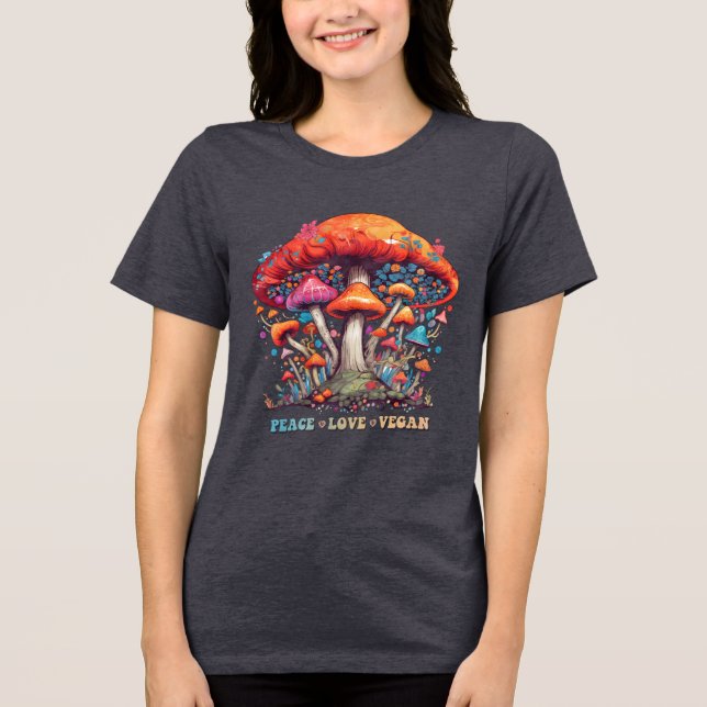 Camiseta Triblenda Hippy Boho Mushroom Peace Love Vegan (Anverso)