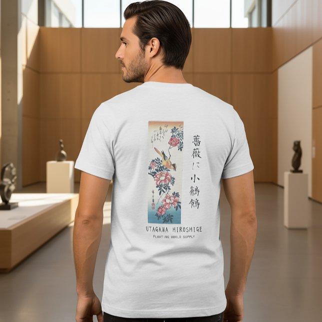 Camiseta Triblenda Hiroshige Rose and Wagtail Japanese Art White (Subido por el creador)