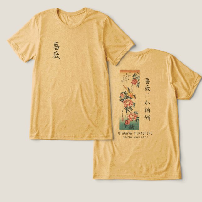 Camiseta Triblenda Hiroshige Rose and Wagtail Japanese Art Yellow (Diseño Anverso y Reverso)