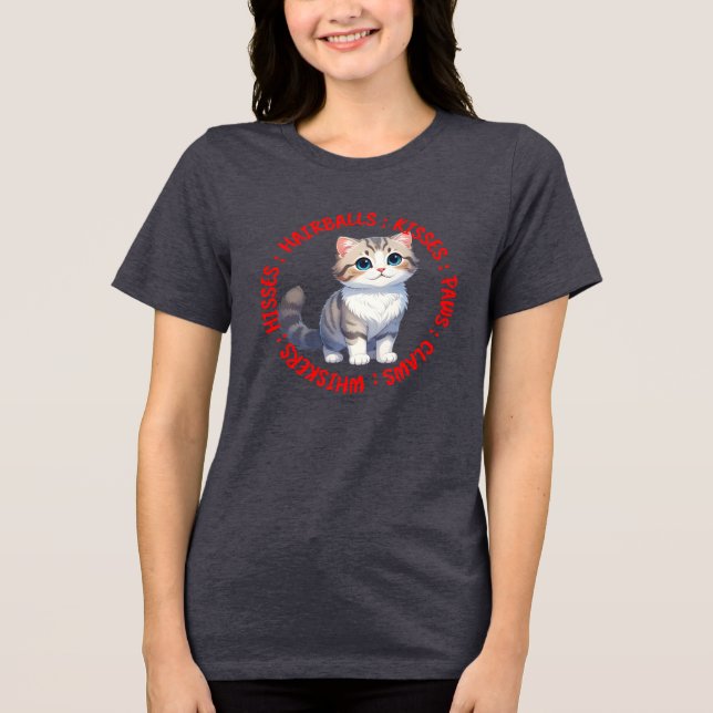 Camiseta Triblenda Hisses y besos, gatito escocés (Anverso)
