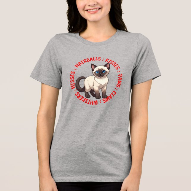 Camiseta Triblenda Hisses y besos, gato siamés (Anverso)