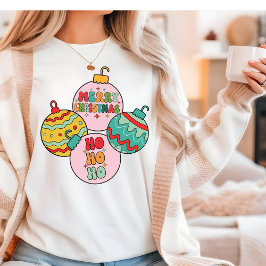 Camiseta Triblenda Ho Ho Ho Ho Merry Decoraciones de Navidad Retro