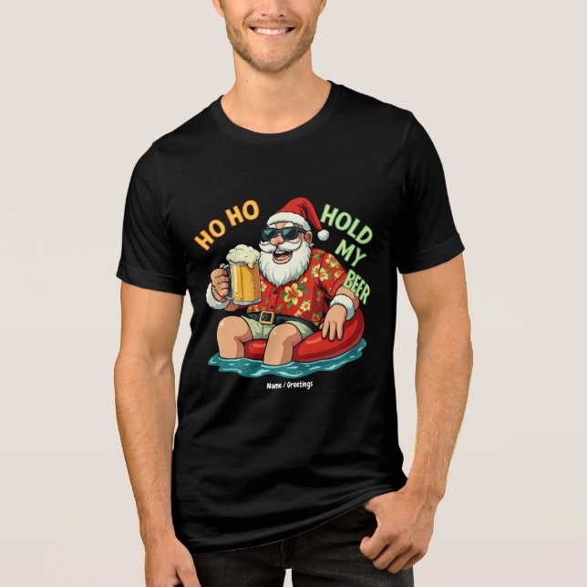 Camiseta Triblenda Ho Ho Hold My Beer Funny Bebiendo Navidades Santa (Anverso)