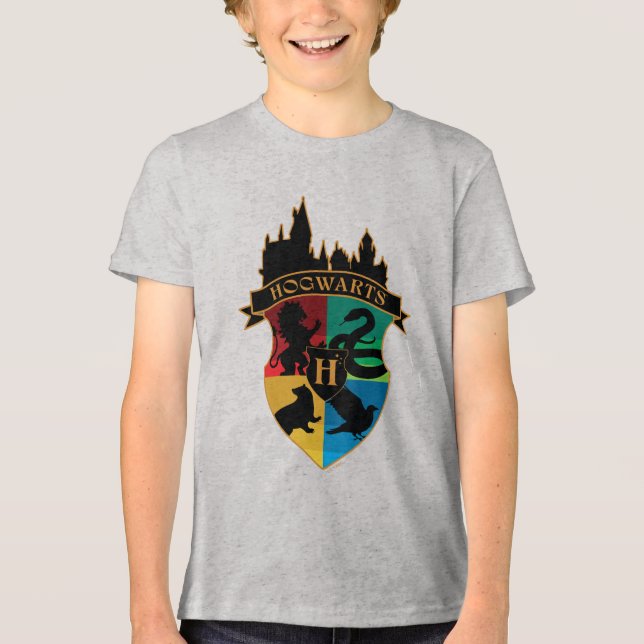 Camiseta Triblenda HOGWARTS™ Castle Crest House Pride Badge (Anverso)
