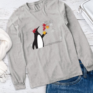 Camiseta Triblenda Hojas de Arce de Otoño y Pingüino Divertido y Lind