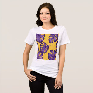 Camiseta Triblenda Hojas púrpuras tropicales modernas - negro amarill