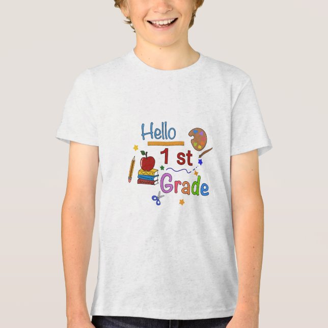 Camiseta Triblenda Hola primer grado - Cute de vuelta al diseño escol (Anverso)