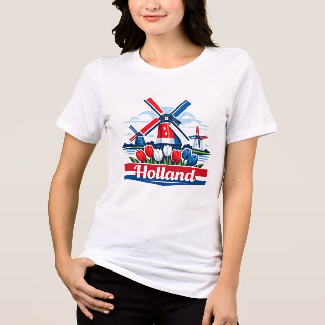 Camiseta Triblenda Holland Windmill and Tulip Design Netherlands  (Anverso)
