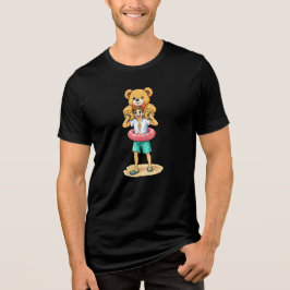 Camiseta Triblenda Hombre de dibujos animados lindo con oso de peluch