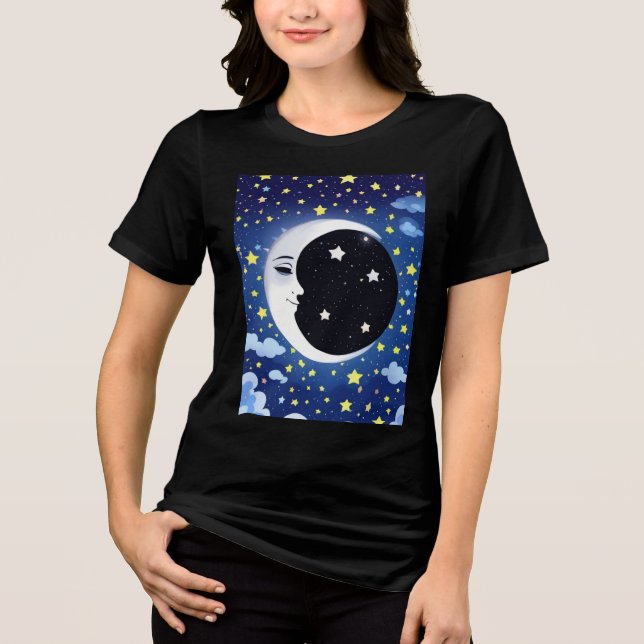 Camiseta Triblenda Hombre en la luna con fondo estrellado (Anverso)