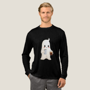 Camiseta Triblenda Hombres Lindo Café Fantasma Rendimiento Manga Larg