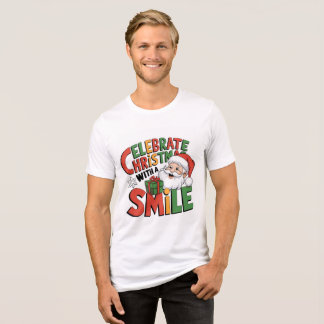 Camiseta Triblenda Hombres Lindos Celebran Navidad Santa Sonríe TriBl