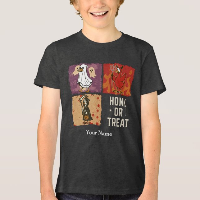 Camiseta Triblenda Honk or Treat Funny Halloween Duck  (Anverso)