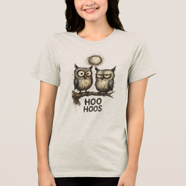 Camiseta Triblenda HOO HOOS Grunge Owl Illustration – Sketchy Ink (Anverso)