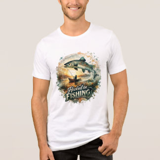 Camiseta Triblenda Hooked on Fishing Vintage Watercolor Fisherman Sun