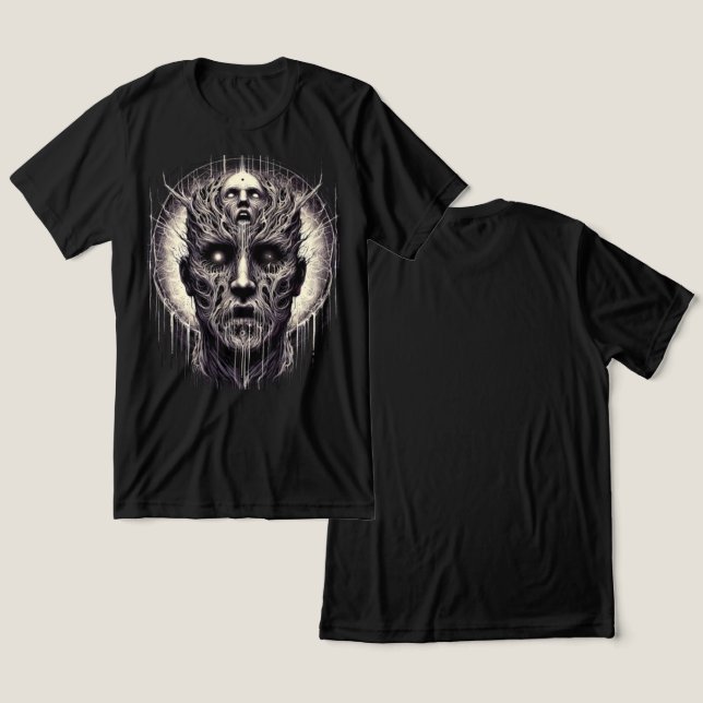 Camiseta Triblenda Horror de Eldritch: Cráneo psicodélico y raíces de (Diseño Anverso y Reverso)