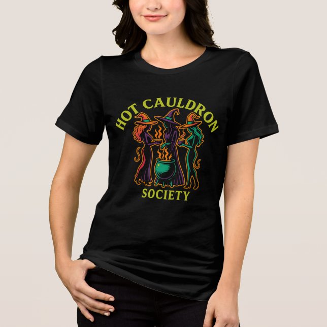 Camiseta Triblenda Hot Cauldron Society | Retro Witch Coven Halloween (Anverso)