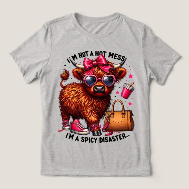 Camiseta Triblenda Hot Mess, Funny Highland Cow (Diseño delantero )