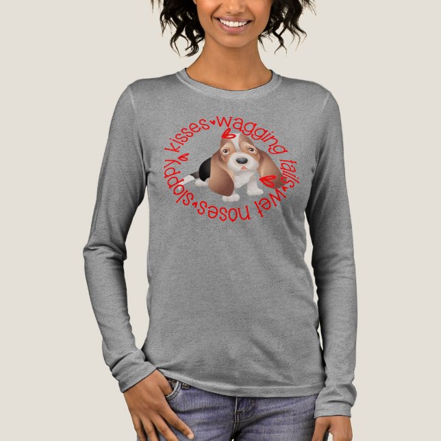Camiseta Triblenda Hound Bassett, Sloppy Kiss B&C de largo (Anverso)