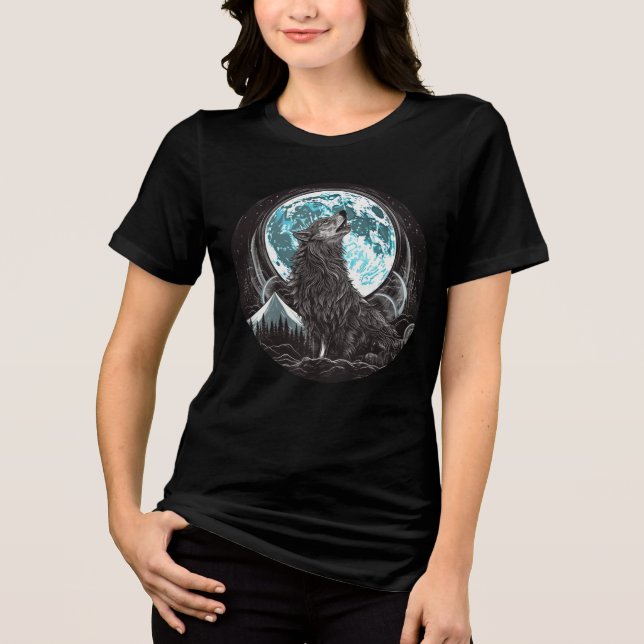 Camiseta Triblenda Howling Wolf and Blue Full Moon (Anverso)