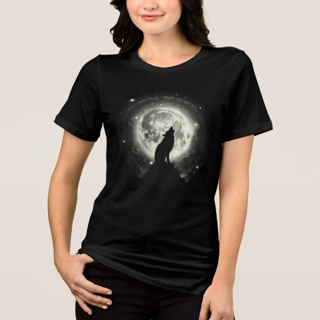 Camiseta Triblenda Howling Wolf Under Cosmic Moon (Anverso)