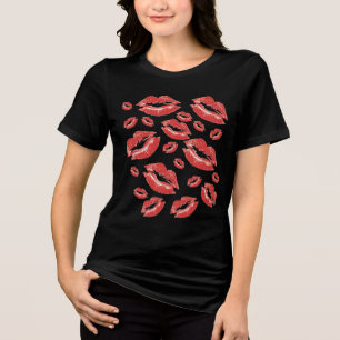 Camiseta Triblenda Huella De Labios Rojo Divertido Y Coqueto