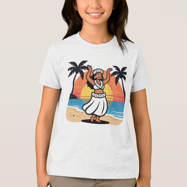 Camiseta Triblenda Hula dance beach party sunset tropical island art (Anverso)