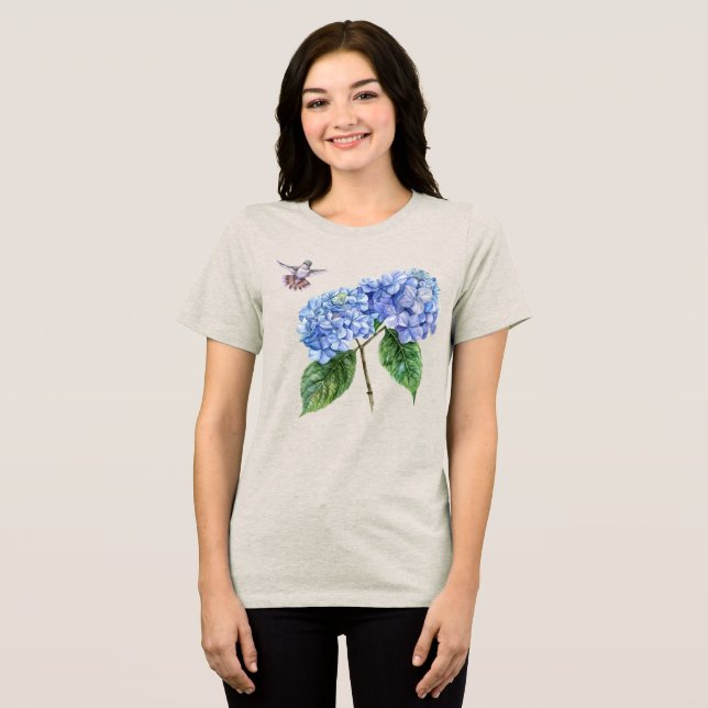 Camiseta Triblenda Hummingbird e Hydrangea (Anverso Completo )