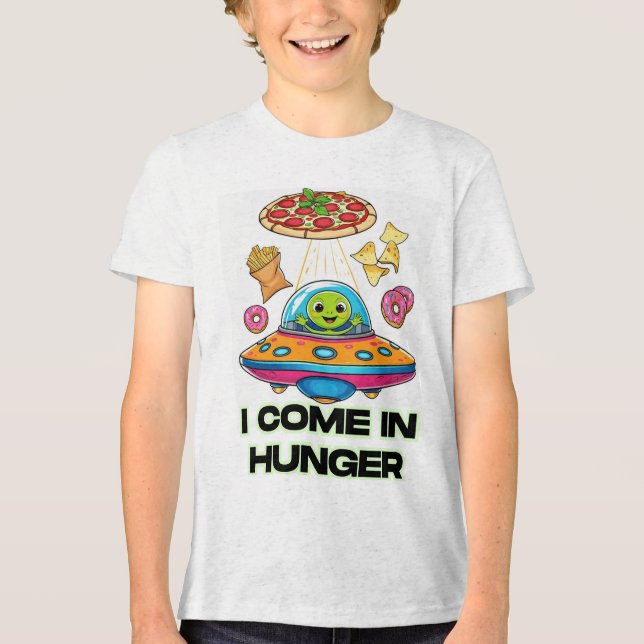 Camiseta Triblenda I Come in Hunger – Funny Alien Foodie Design (Anverso)