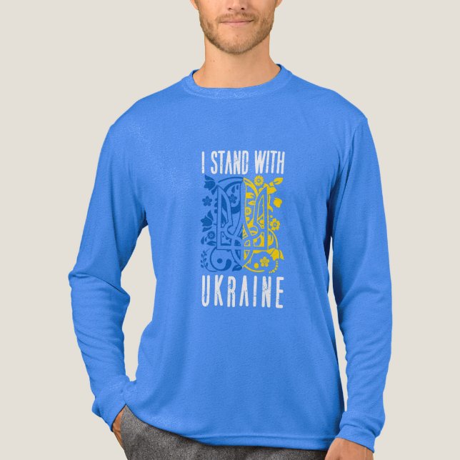 Camiseta Triblenda I stand with Ukraine. Coat of Arms of Ukraine.  (Anverso)