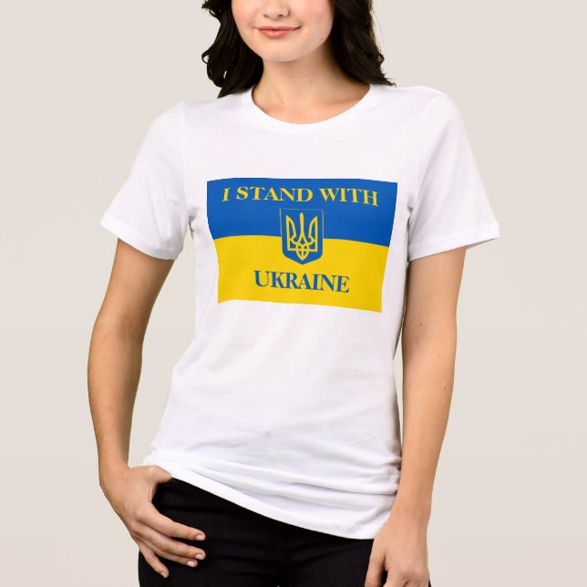 Camiseta Triblenda I stand with Ukraine. Ukrainian flag.Coat of Arms (Anverso)