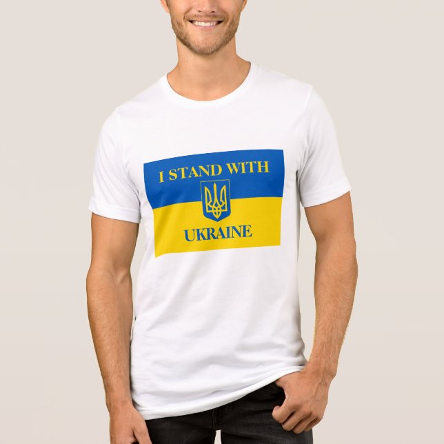 Camiseta Triblenda I STAND WUTH UKRAINE. Ukrainian flag.Coat of Arms (Anverso)
