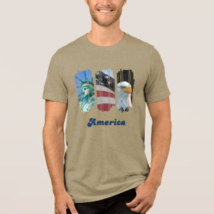 Camiseta Triblenda Iconos Bandera Águila Estatua Americana