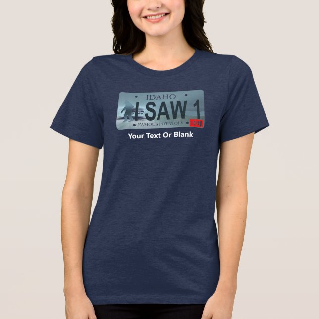 Camiseta Triblenda Idaho "I Saw 1" Sasquatch License Plate (Anverso)