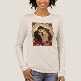 Camiseta Triblenda Ilustración Art Nouveau de Romance y Rosas Rojas