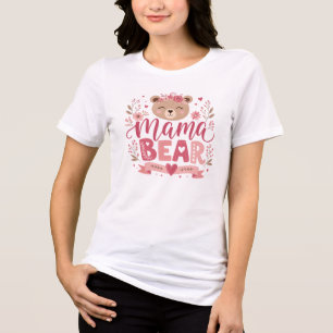 Camiseta Triblenda Ilustración Botánica de Mamá Oso Floral Rosa