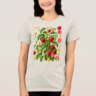 Camiseta Triblenda Ilustración Botánica Vintage de Frambuesa
