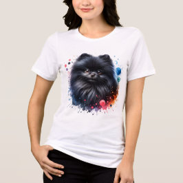 Camiseta Triblenda Ilustracion de acuarela de pomerania negra
