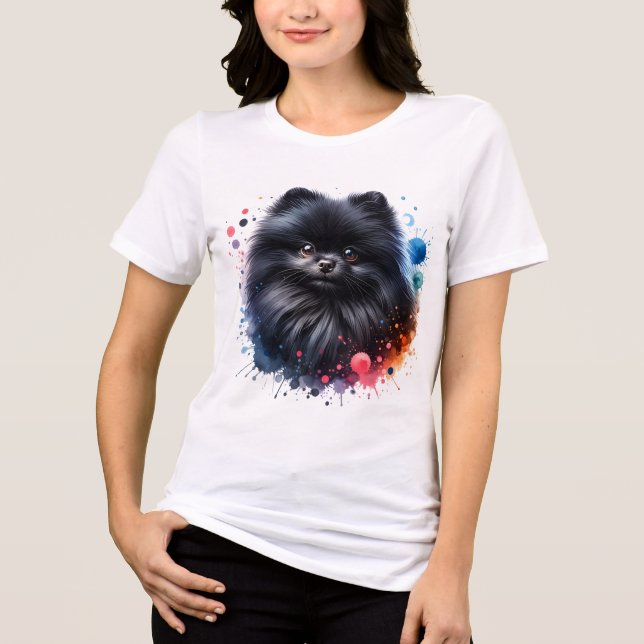 Camiseta Triblenda Ilustracion de acuarela de pomerania negra (Anverso)
