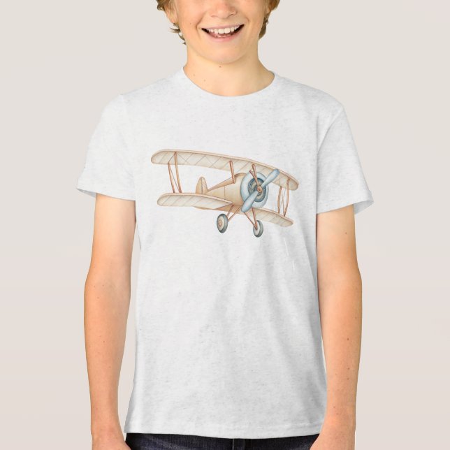 Camiseta Triblenda Ilustración de Avión Biplano Antiguo (Anverso)