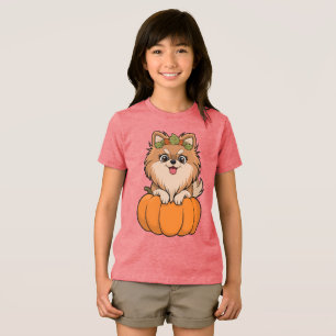 Camiseta Triblenda Ilustracion de calabaza otoñal de Cute Pomeranian