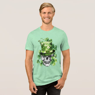 Camiseta Triblenda Ilustración de cráneo vívido con sombrero verde