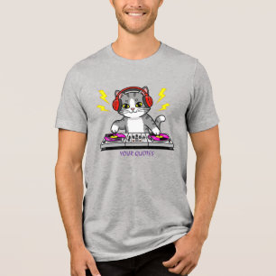 Camiseta Triblenda Ilustración de DJ Cat Cartoon - Amante de la Músic