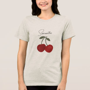Camiseta Triblenda Ilustración de Dos Cerezas Rojas   Arte de Frutas 