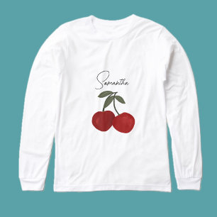 Camiseta Triblenda Ilustración de Dos Cerezas Rojas   Arte de Frutas 