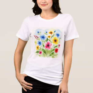 Camiseta Triblenda Ilustración de flores en acuarela