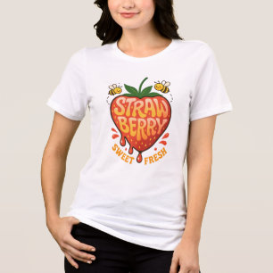 Camiseta Triblenda Ilustración de Fruta Dulce Fresca de Fresa – Cute