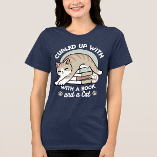 Camiseta Triblenda Ilustracion de Gato de Amante de Libros - Curva y 